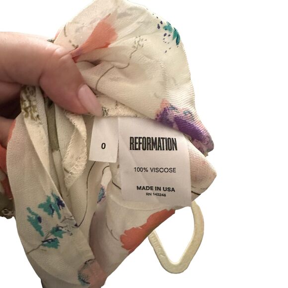 REFORMATION Chiffon Floral Off Shoulder Midi Dress Sz 0 - Picture 7 of 7